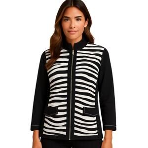 Zenergy by Chico's Shred Stripes Athleisure Jacket in B&W EUC Size 2